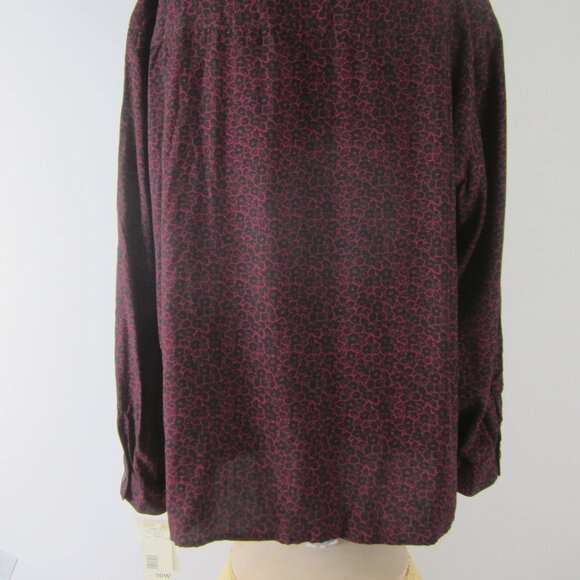 New Vtg Rena Rowan for Savile 20W Maroon Red Black Asymmetric LS Blouse NWT $72 - Picture 9 of 10